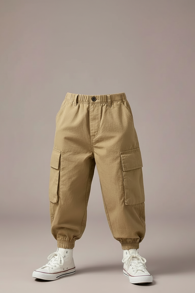 Pantalon Cargo Beige Ample Garçon Coton Poches - Gabardine - vue 3