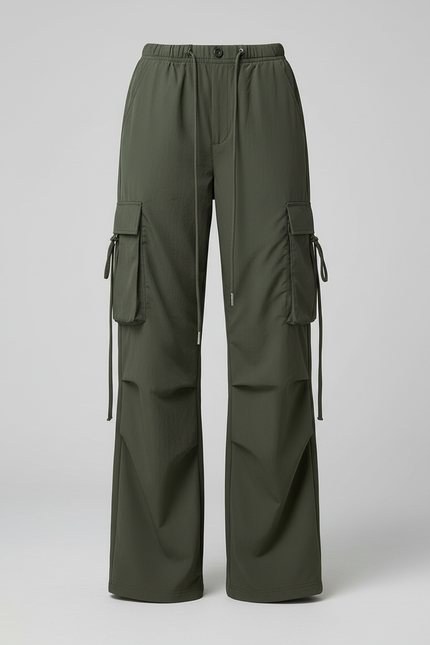 Pantalon Cargo Vert Militaire Ample Sportif Taille Haute - Polyester - vue 3