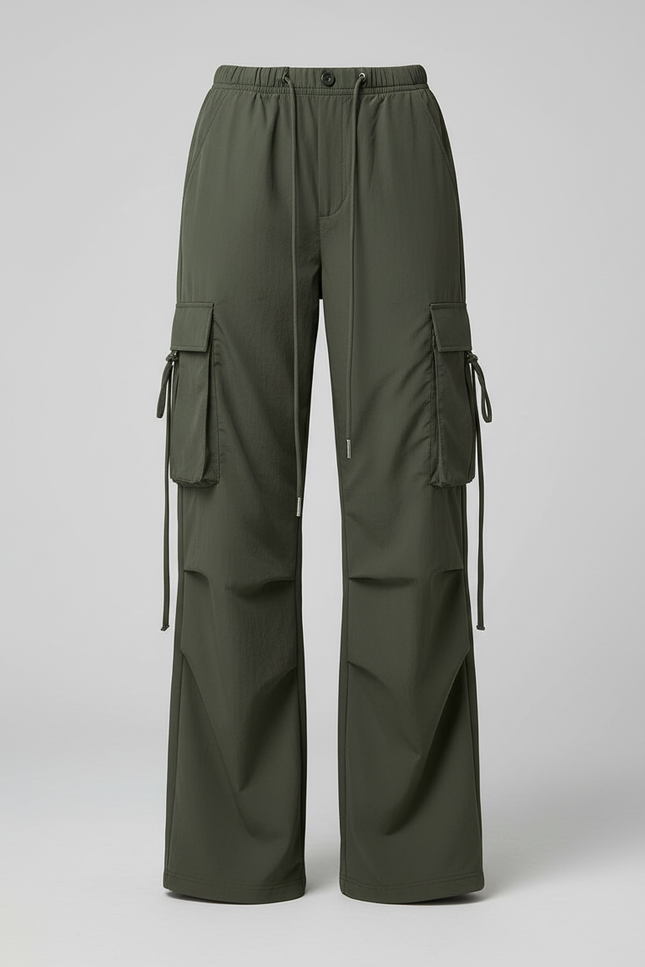 Pantalon Cargo Vert Militaire Ample Sportif Taille Haute - Polyester - vue 3