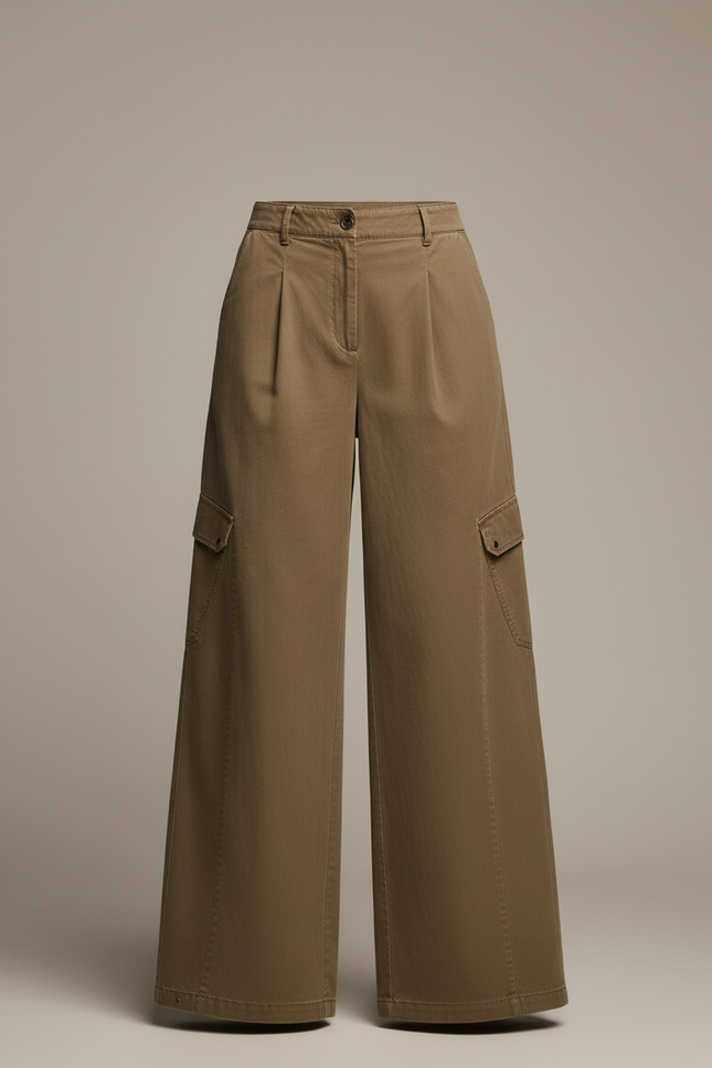 Pantalon Cargo Ceinture Femme - Kaki Toile - vue 3