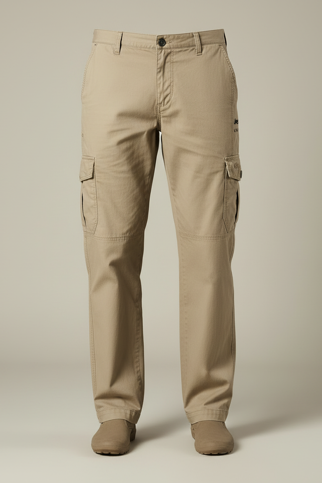 Pantalon Cargo Kaki Coton Multipoches Ample Décontracté - vue 3
