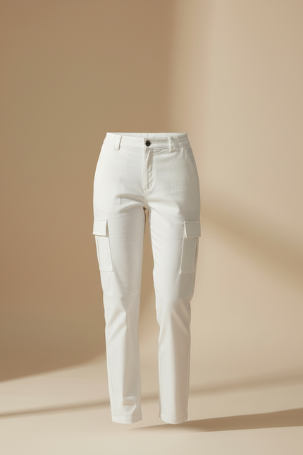 Pantalon Cargo Blanc Coupe Droite Décontracté Femme - Toile - vue 3