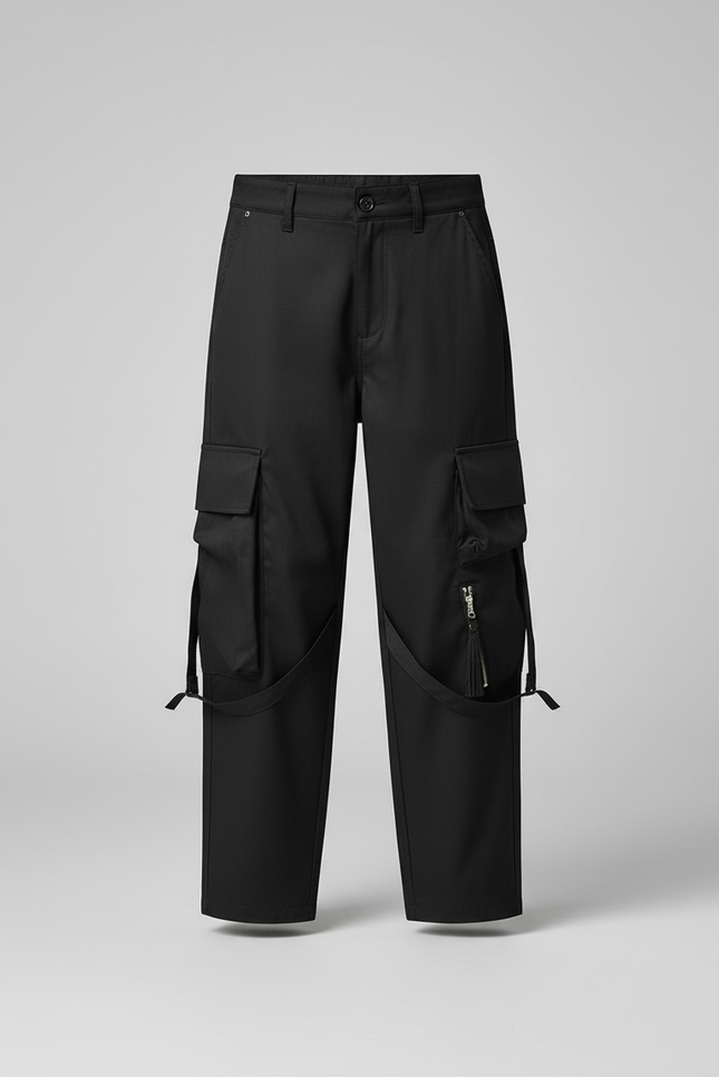 Pantalon Cargo Noir Ample Multipoches Garçon Zippé - Toile - vue 3