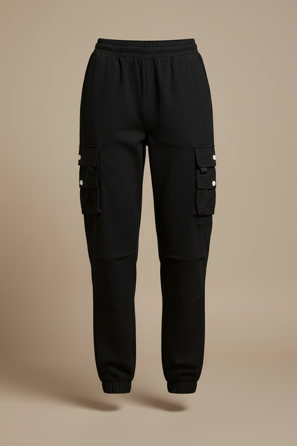 Pantalon Cargo Noir Femme Cordon Élastique Jogger - Polyester - vue 3