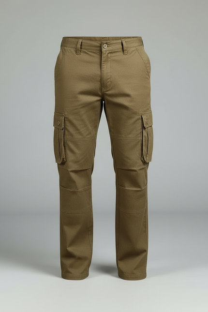 Pantalon Cargo Homme Kaki Coton Ample Multipoches Décontracté - vue 3