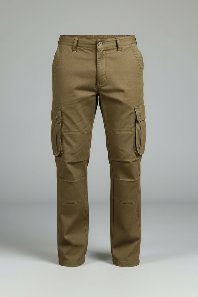 Pantalon Cargo Homme Kaki Coton Ample Multipoches Décontracté - vue 3
