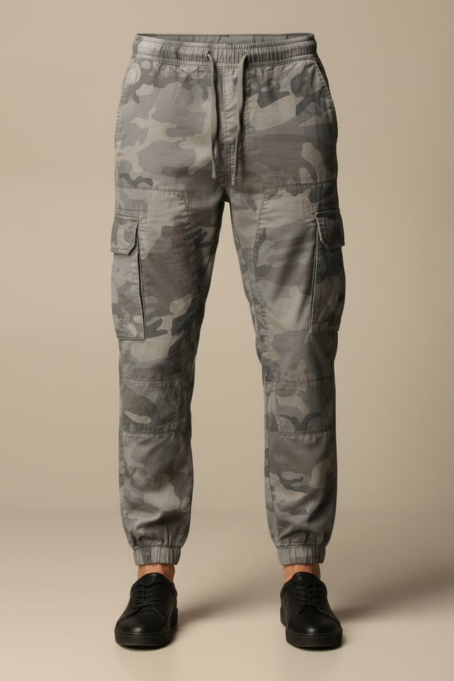 Pantalon Cargo Camouflage Gris Ample Multipoches - Toile - vue 3