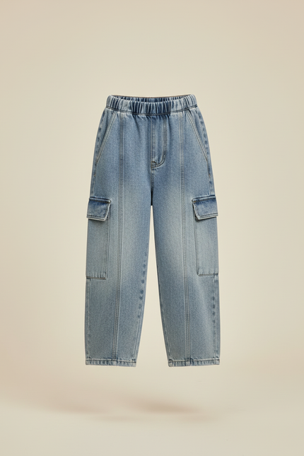 Pantalon Cargo Denim Ample Bleu Clair Enfant - Jean - vue 3