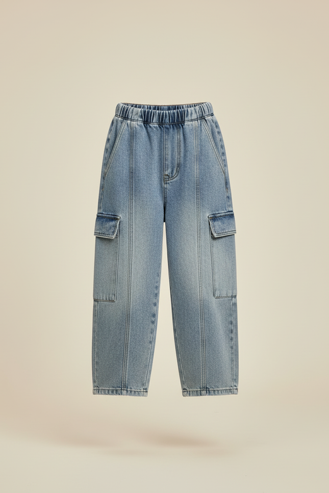 Pantalon Cargo Denim Ample Bleu Clair Enfant - Jean - vue 3