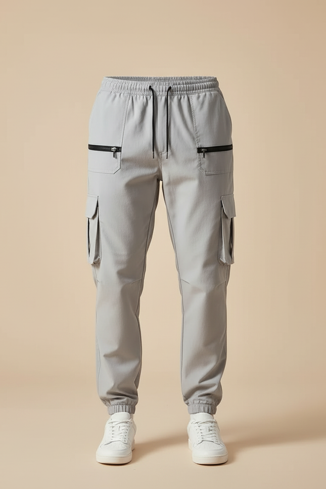 Pantalon Cargo Gris Cordon Multipoches Zippé Homme - Polyester - vue 3