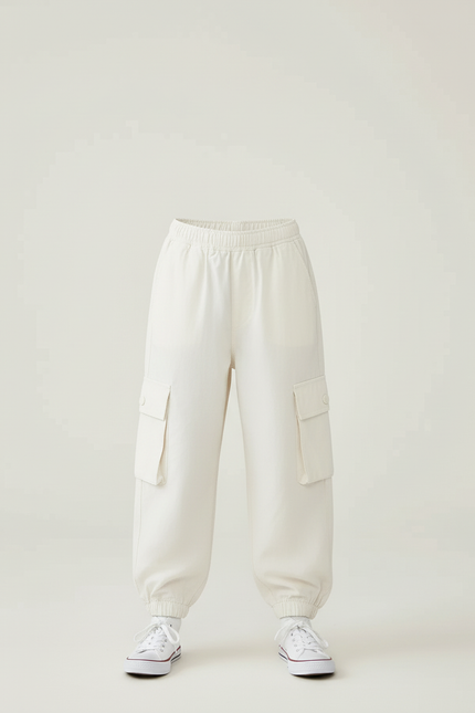Pantalon Cargo Écru Léger Ample Multipoches Enfant - Beige Coton - vue 3