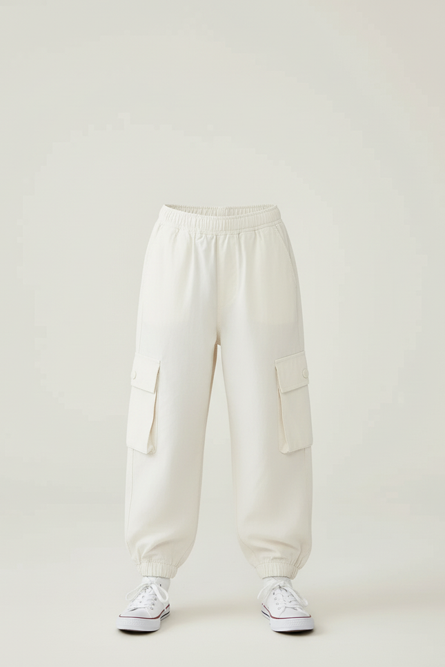 Pantalon Cargo Écru Léger Ample Multipoches Enfant - Beige Coton - vue 3