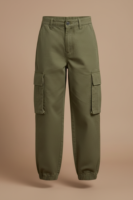 Pantalon Cargo Vert Kaki Ample Poches Latérales Enfant - Toile - vue 3