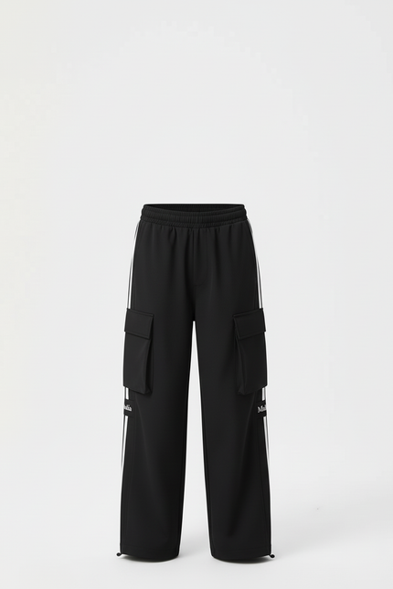 Pantalon Cargo Noir Ample Rayures Blanches Enfant - Polyester - vue 3
